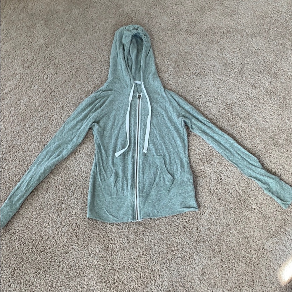Green zip up light sweatshirt with hood